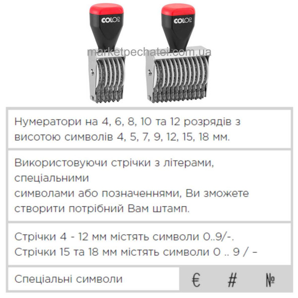 Нумератор ручний Colop 3мм від 4 до 12 розрядний