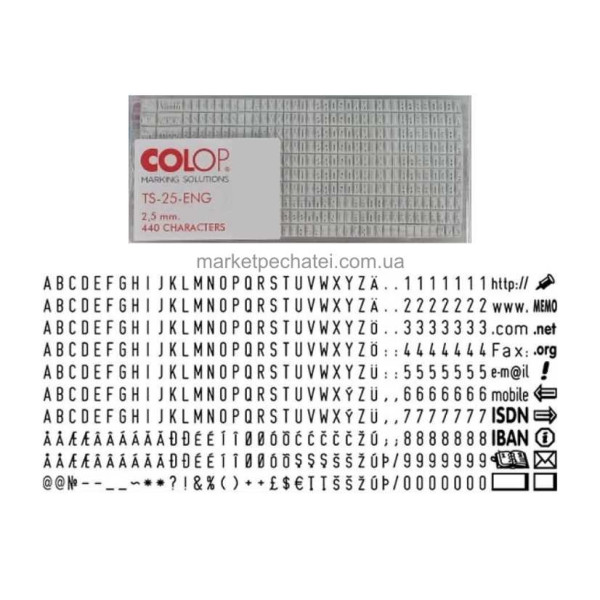 Каса букв TS-25 2,5мм, TS-35 3,5мм Colop ENG (англійська)