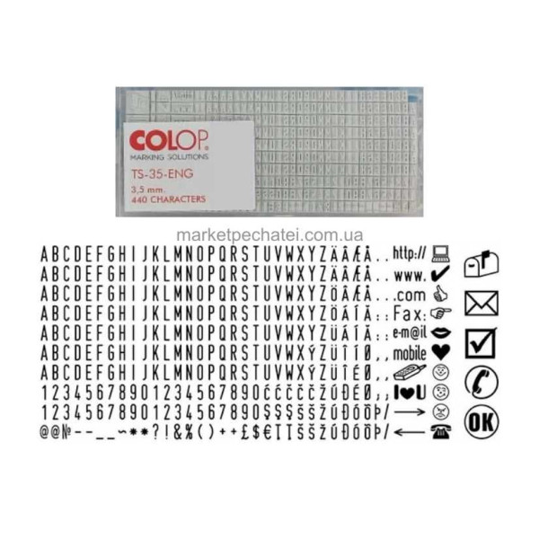 Каса букв TS-25 2,5мм, TS-35 3,5мм Colop ENG (англійська)